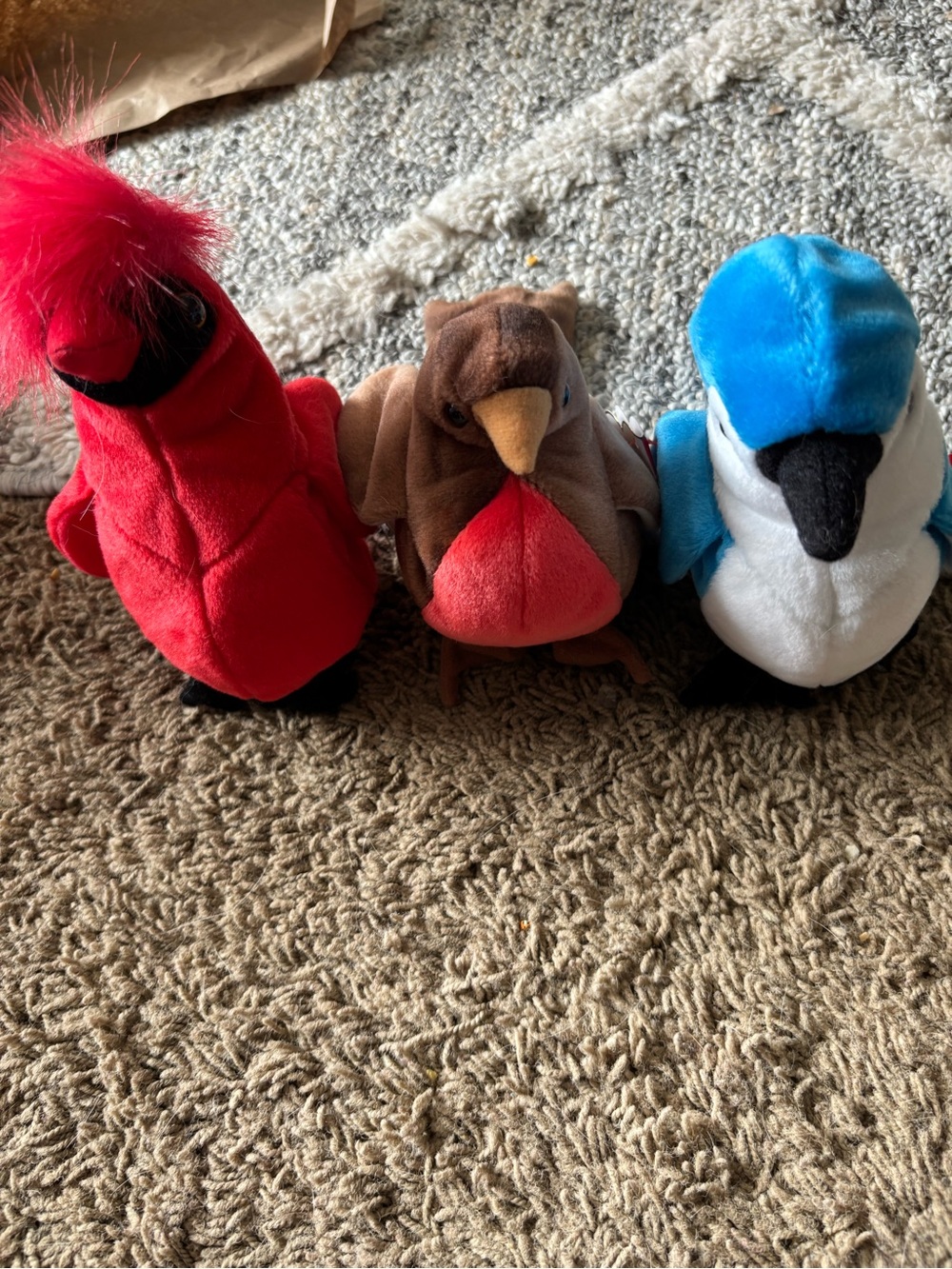 Ty Plush Bird Trio - Red, Brown, Blue